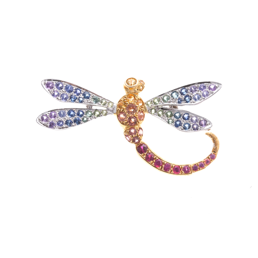 Appraisal: A K Multi Color Sapphire Dragonfly Pin Pendant K yellow