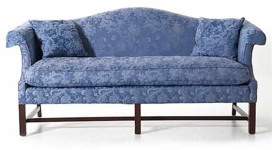 Appraisal: Chippendale style mahogany sofa serpentine upholstered back flanked by outscrolled