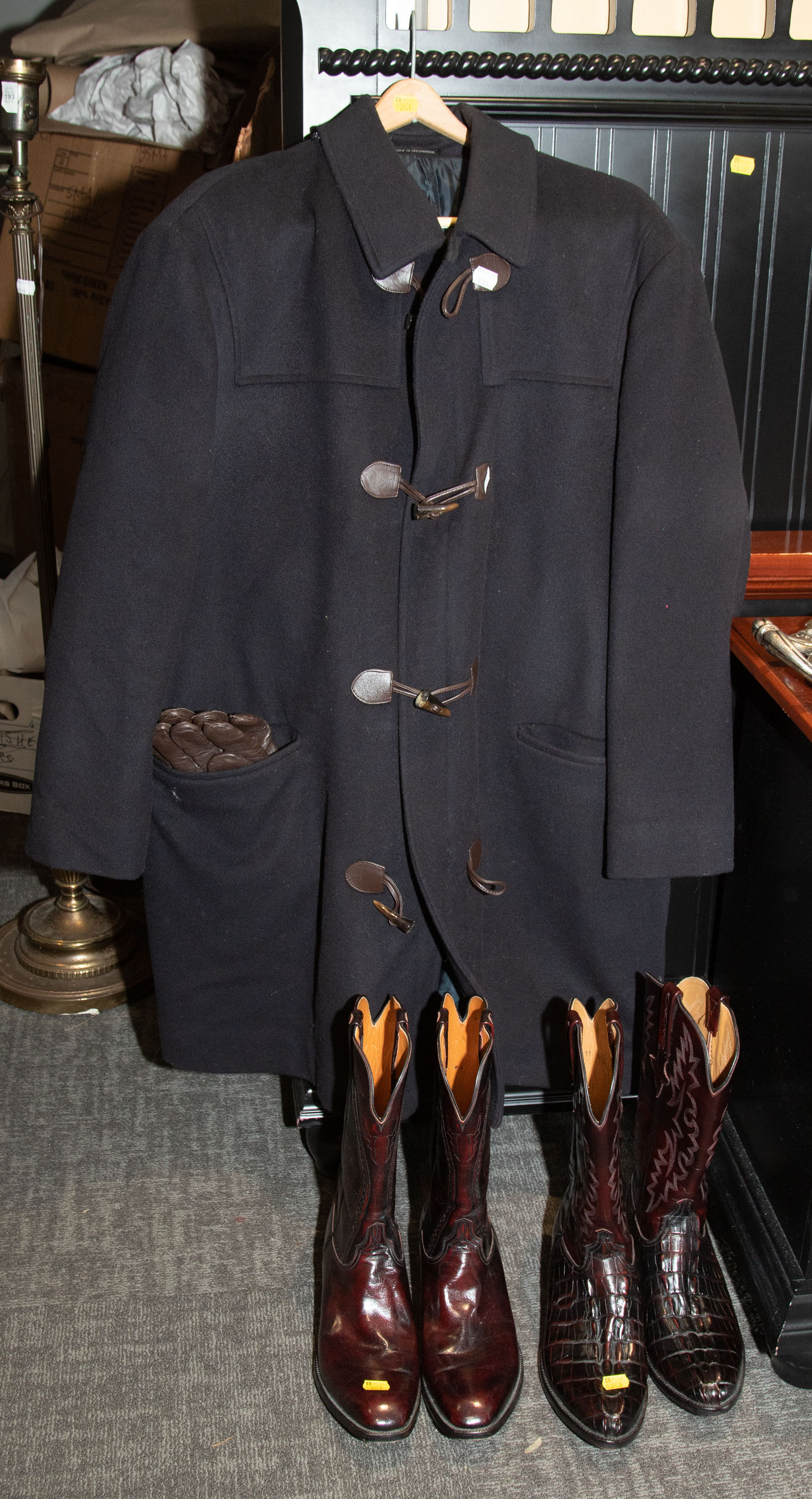 Appraisal: ASSORTED MEN'S CLOTHING Includes a gentleman's pea coat with gloves