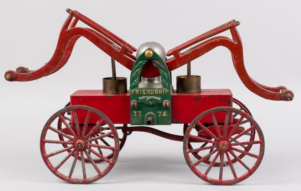 Appraisal: RED FIRETRUCK MODEL TH CENTURY with affixed plaque of two