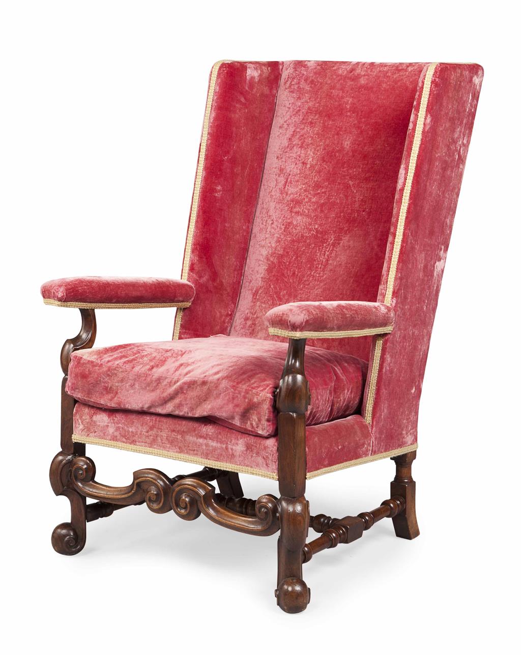 Appraisal: WILLIAM MARY STYLE WING ARMCHAIR TH CENTURY the high square