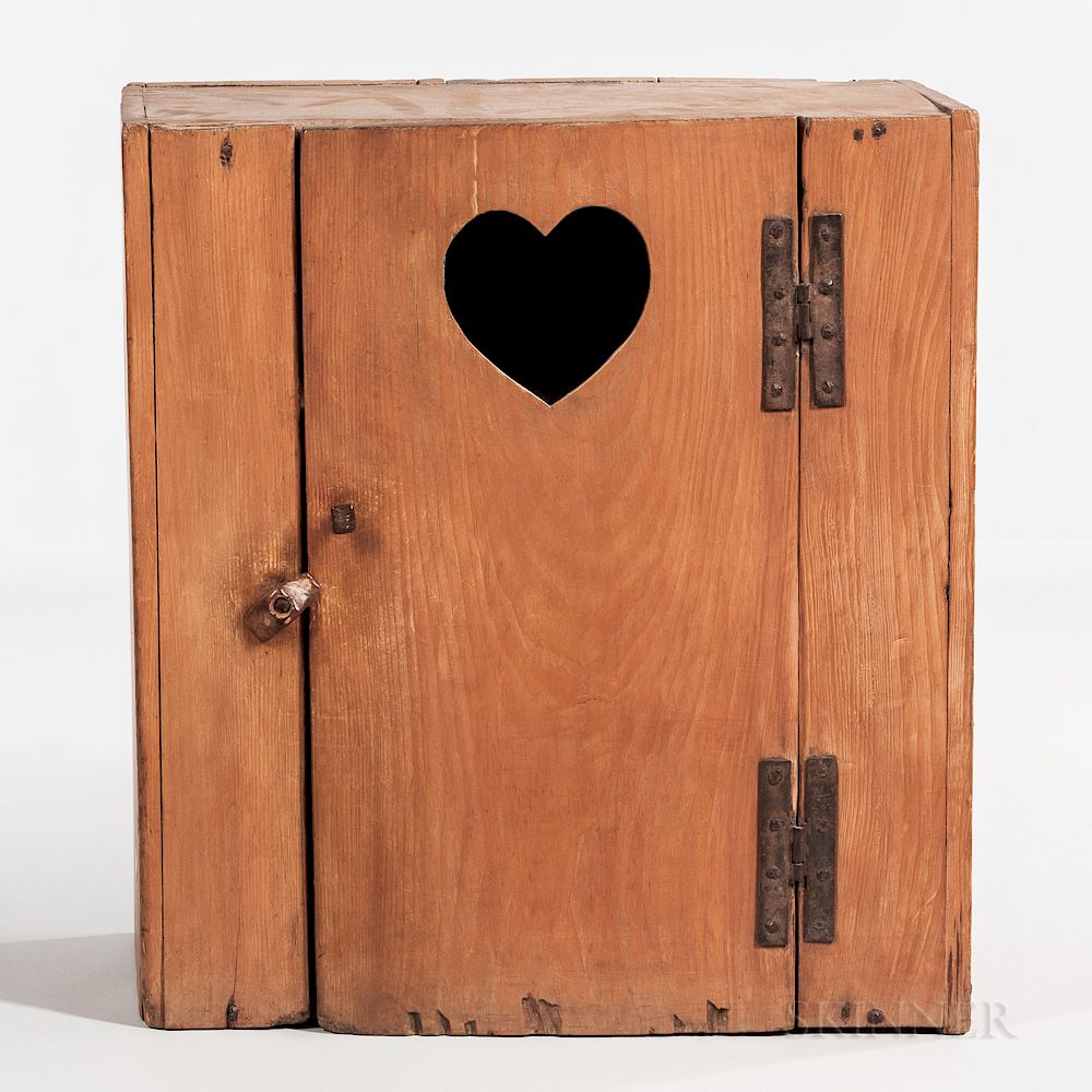 Appraisal: Pine Hanging Wall Cupboard with Glazed Heart Cutout Pine Hanging