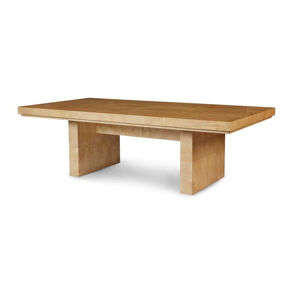 Appraisal: KARL SPRINGER GERMAN - DINING TABLE plywood timber and parchment