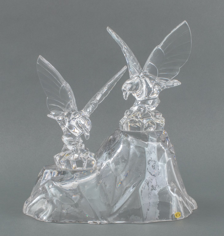 Appraisal: VAL ST LAMBERT LARGE CRYSTAL EAGLES SCULPTURE Val Saint Lambert