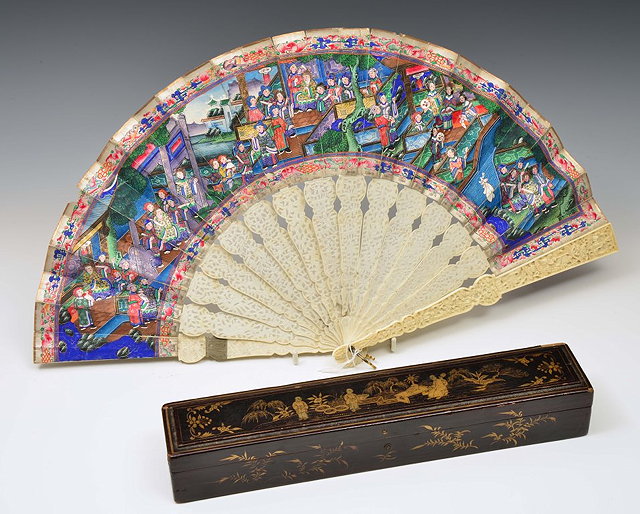 Appraisal: A CHINESE CANTON IVORY AND PAPER FAN the scene taken