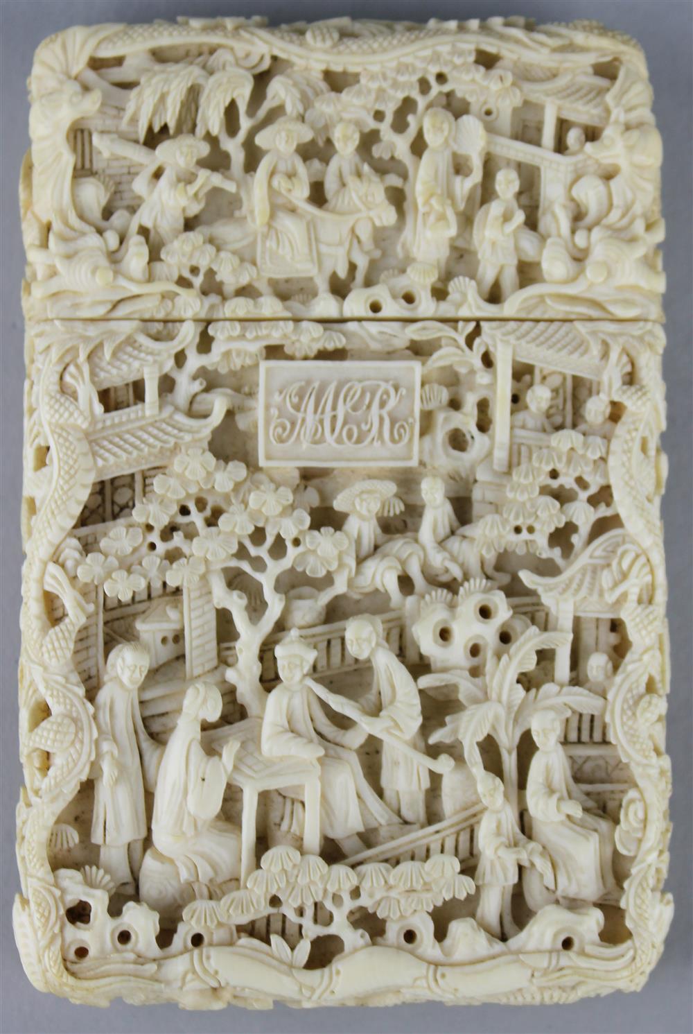 Appraisal: CHINESE EXPORT IVORY CARD CASE CA of rectangular form deeply