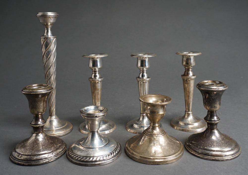 Appraisal: Eight Assorted Weighted American Sterling Silver Candleholders H taller in