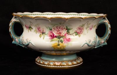 Appraisal: A Royal Worcester twin-handled rose bowl with painted flowers the