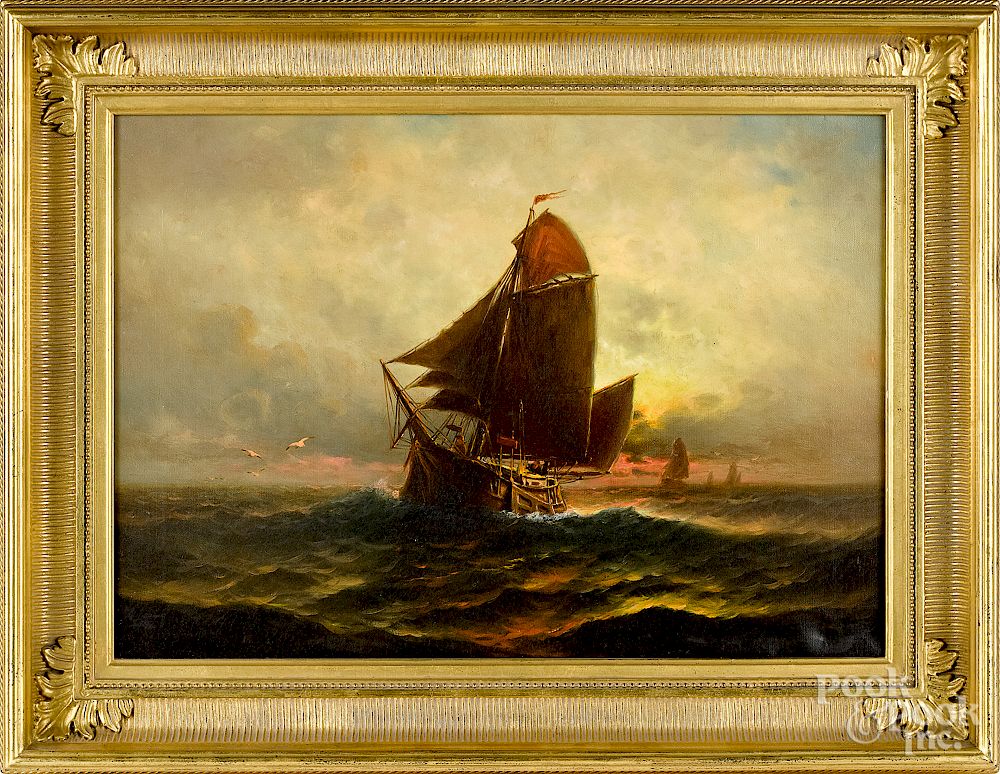 Appraisal: Theodore Valenkamph oil on canvas sunset seascap Theodore Valenkamph American