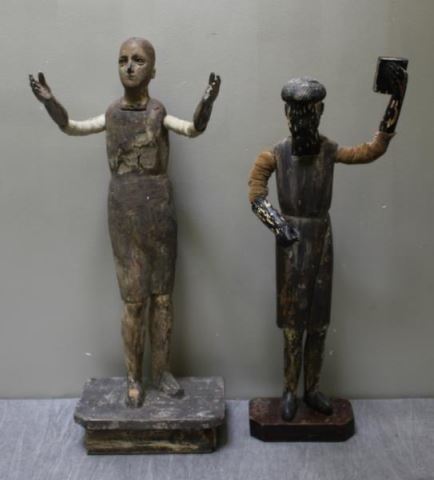 Appraisal: Antique th C Santos Figures with Glass Eyes From a