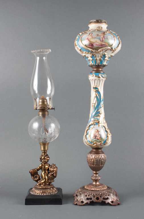 Appraisal: Continental probably French porcelain and metal oil lamp and a