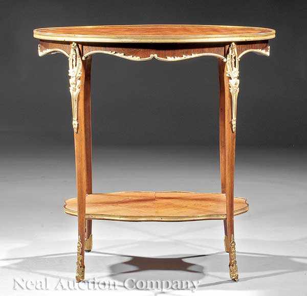 Appraisal: A Louis XV-Style Bronze Mounted Parquetry Side Table oval top