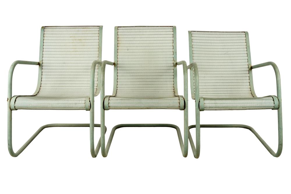 Appraisal: SET OF THREE MID-CENTURY TUBULAR METAL PATIO CHAIRSProvenance The Estate