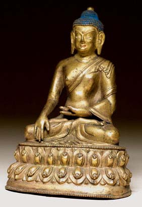 Appraisal: SINO-TIBETAN GILT BRONZE BUDDHA Antique Sino-Tibetan gilt bronze model of