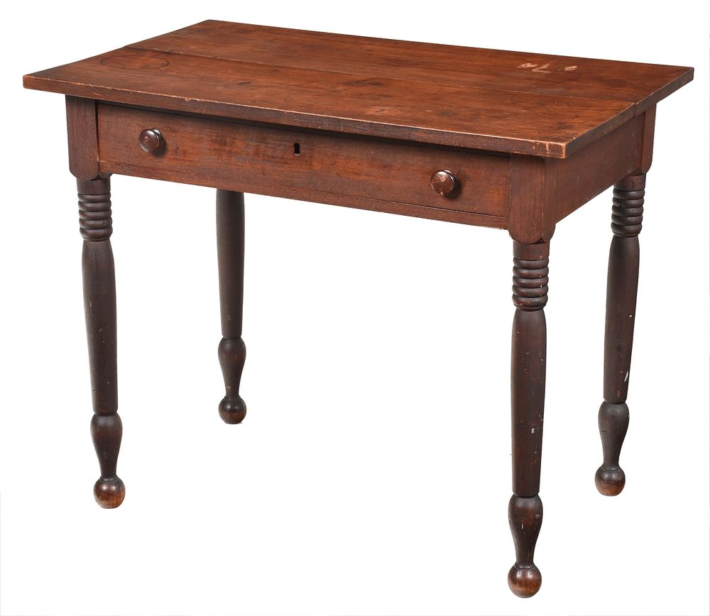 Appraisal: Southern Sheraton Figured Walnut One Drawer Table probably Virginia early