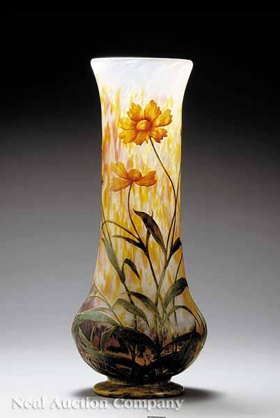 Appraisal: A Large Daum Nancy Cameo Glass Vase c signed Daum