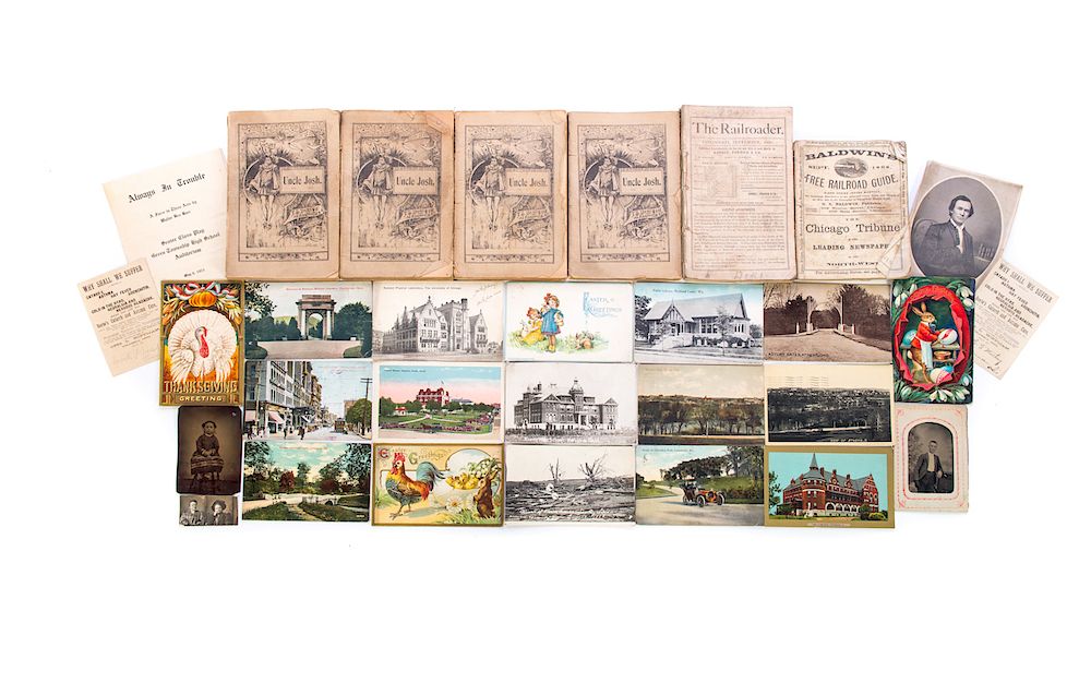 Appraisal: Group of Postcards and Railroad Guide Good condition with normal