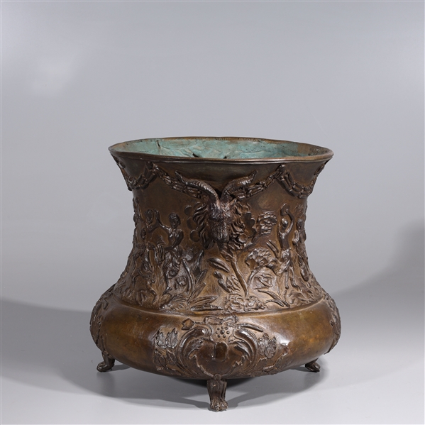 Appraisal: Chinese bronze vessel with molded animals figures and floral motifs