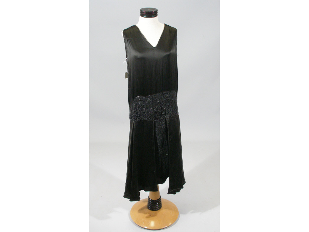 Appraisal: Vintage Art Deco Beaded Flapper Tango Dress black satin flapper