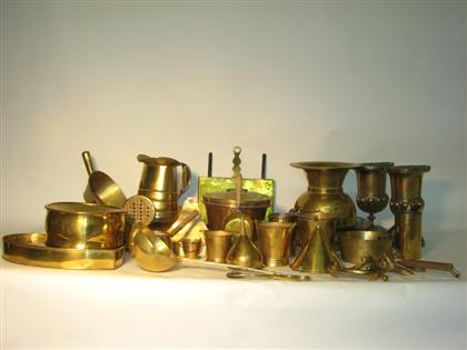 Appraisal: Large collection of brassware th century Including two spittoons one