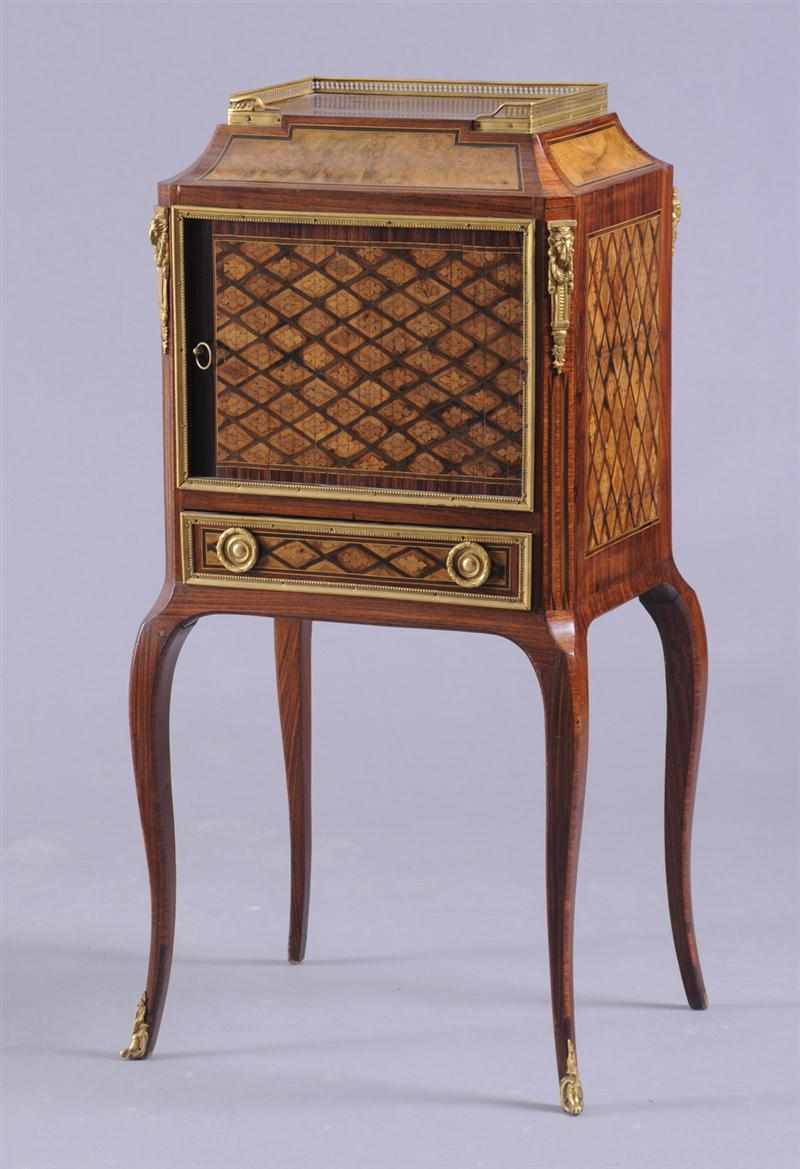 Appraisal: LOUIS XV STYLE GILT-METAL MOUNTED MARQUETRY-INLAID BONHEUR DU JOUR The