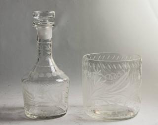 Appraisal: Etched Crystal Decanter with Matching Ice Bucket Decanter H Ice