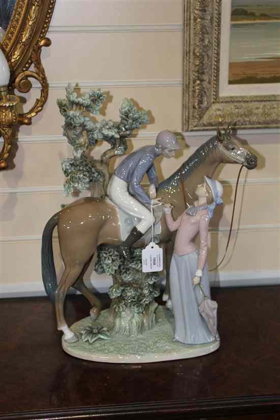 Appraisal: A large Lladro group of a jockey on horseback talking