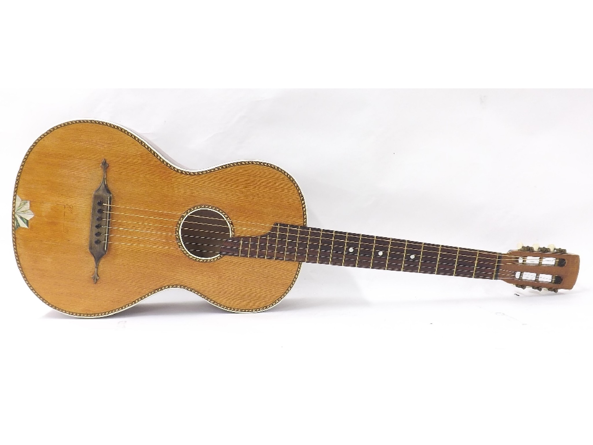 Appraisal: Early th century German parlour guitar with decorative banding to