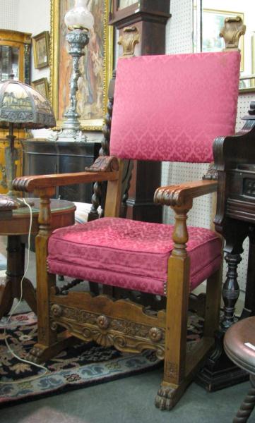 Appraisal: Massive Carved Tudor Style Arm Chair with acanthus leaf and