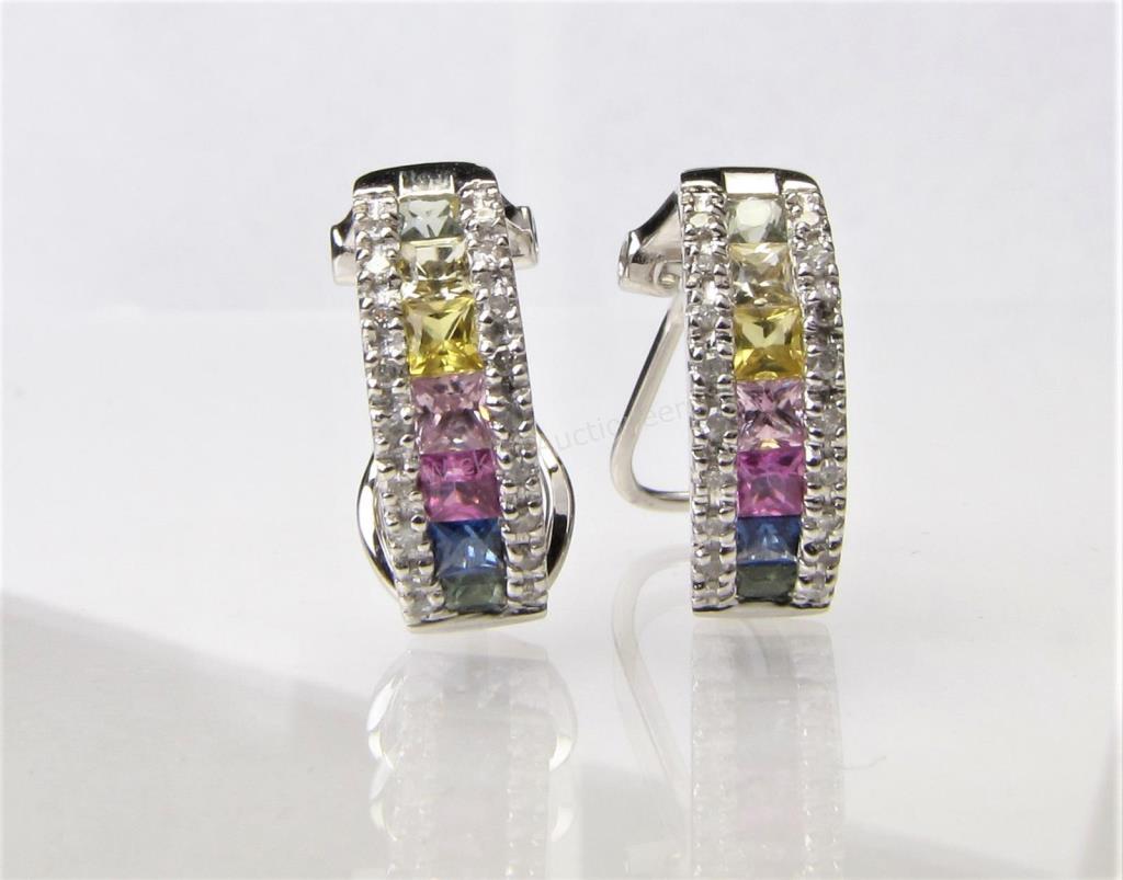 Appraisal: A pair of K white gold multicolor sapphire earrings approximately