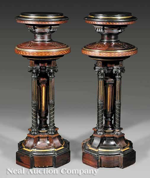 Appraisal: A Fine Pair of American Rosewood Inlaid Ebonized and Giltwood