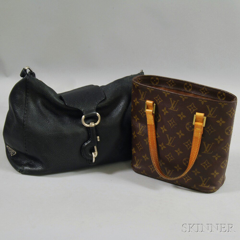 Appraisal: Louis Vuitton Small Brown Leather Monogram Bucket Handbag together with