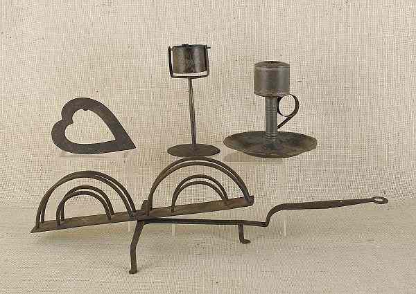 Appraisal: Metalware to include an iron toaster a gimbaled lamp a