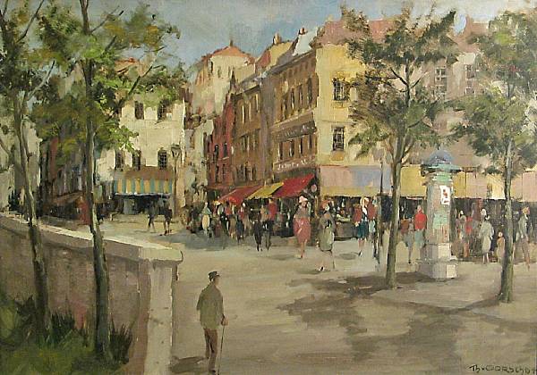 Appraisal: Theodorus van Oorschot Dutch - A busy street scene signed