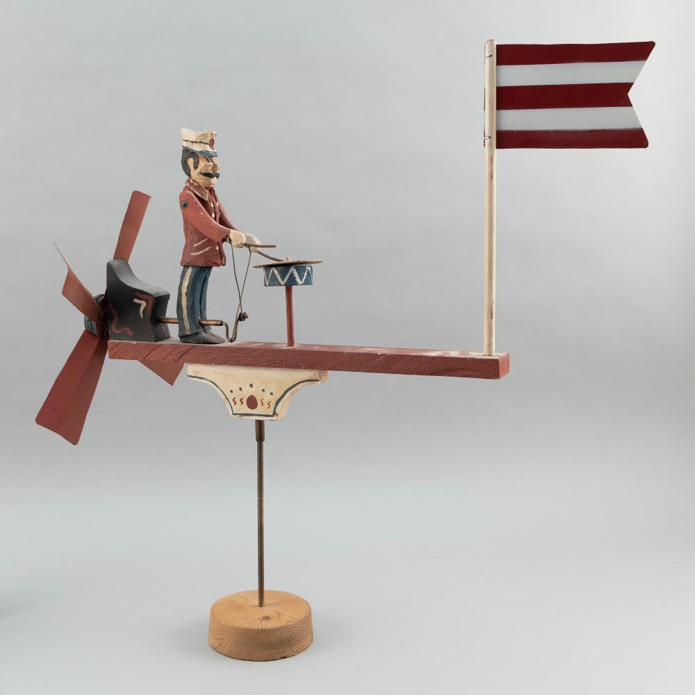 Appraisal: DRUMMER WITH A FLAG WHIRLIGIG TH CENTURY TOTAL HEIGHT LENGTH