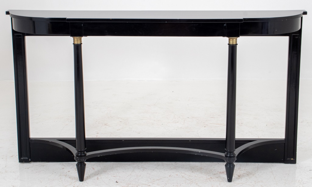 Appraisal: NEOCLASSICAL STYLE BLACK LACQUERED CONSOLE Neoclassical style black lacquered console