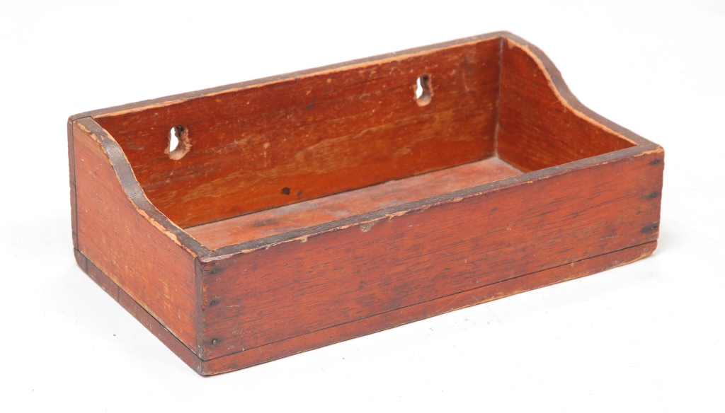 Appraisal: AMERICAN WALL BOX Early th century pine Shaped sides worn