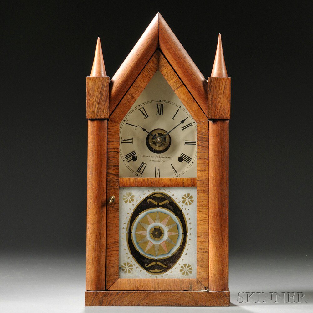 Appraisal: Brewster Ingraham Rosewood Steeple Clock Bristol Connecticut with painted zinc