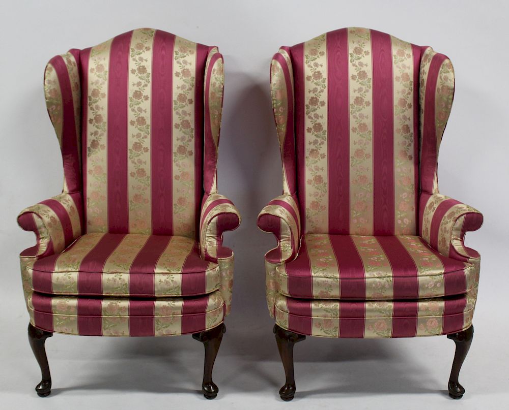 Appraisal: Daniel Jones NY Signed Pair of Wing Back Chairs Nice