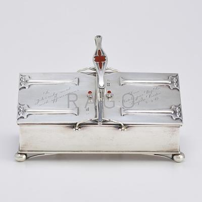 Appraisal: IRVING BERLIN INTEREST ARTS CRAFTS SILVER Two-chambered silver cigarette box