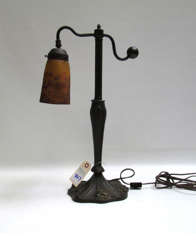 Appraisal: DEGUE INSPIRED DESK LAMP heavy bronze base with counter weight