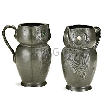 Appraisal: LIBERTY Two Tudric owl pitchers England ca Pewter stone Both