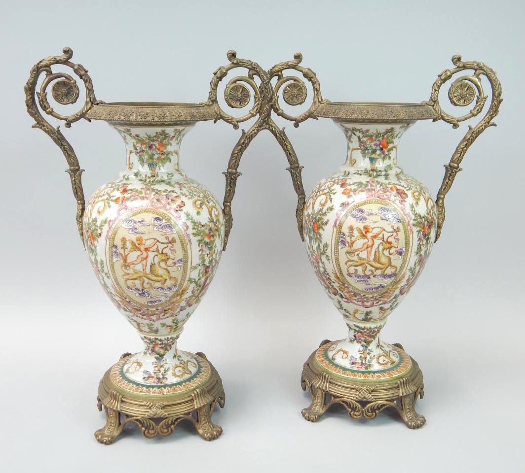 Appraisal: A pair of modern porcelain vases each with gilt metal