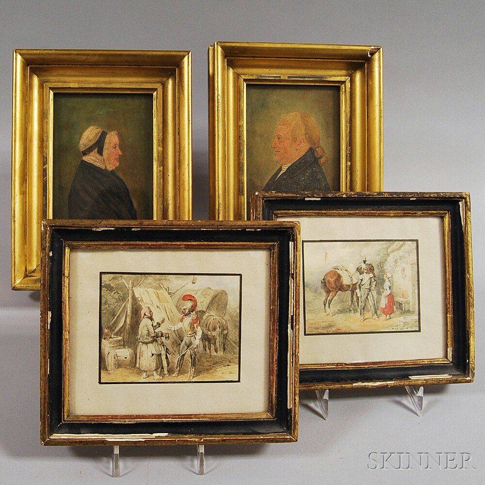 Appraisal: Four Small Framed Works th century a pair of oil