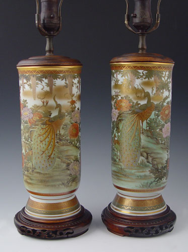 Appraisal: PAIR KUTANI JAPANESE PORCELAIN LAMPS Vases mounted as lamps Handpainted