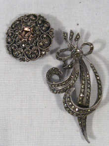 Appraisal: Two silver and marcasite brooches circa