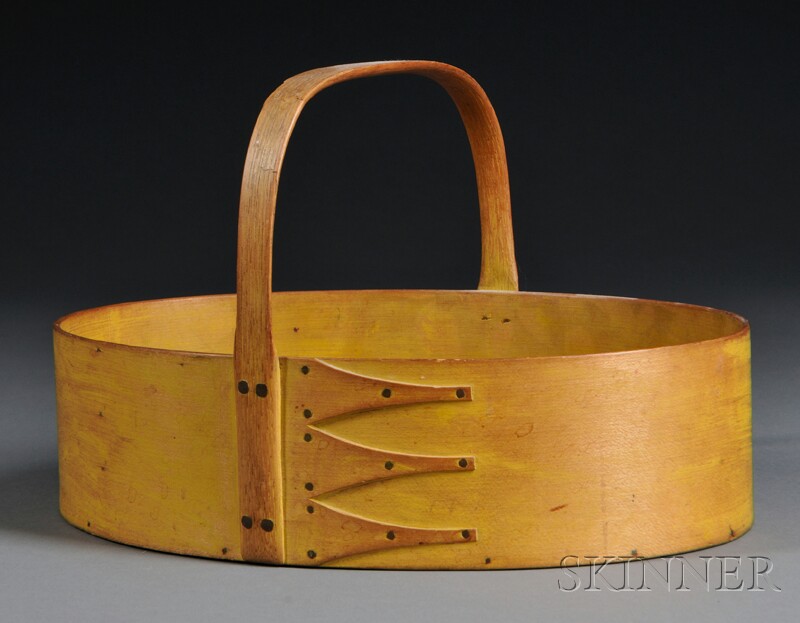 Appraisal: Shaker Yellow-painted Oval Carrier Canterbury New Hampshire with bent maple