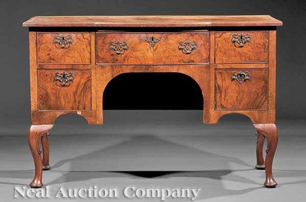 Appraisal: A Queen Anne-Style Burl Walnut Veneered Lady's Dressing Table kneehole