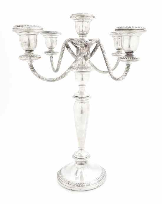 Appraisal: An American Sterling Silver Five-Light Candelabrum Poole the baluster form