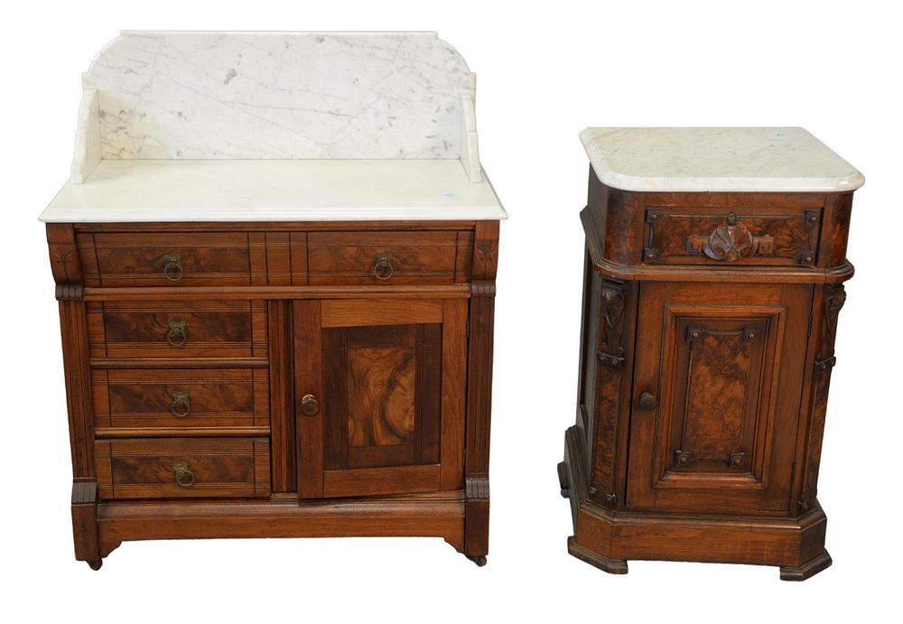 Appraisal: Two marble top commodes one Victorian Marble Top Commode with